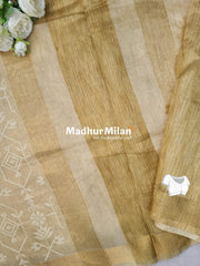 EMBROIDERY KORA SILK COTTON SAREE YELLOW