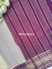 SEMI CREPE SILK SAREE CREAM PURPLE