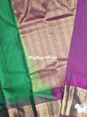 CHECKS TEMPLE JARI BORDER SAREE FERN GREEN PURPLE