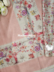 DIGITAL SEMI TUSSER SILK SAREE DUSTY PEACH