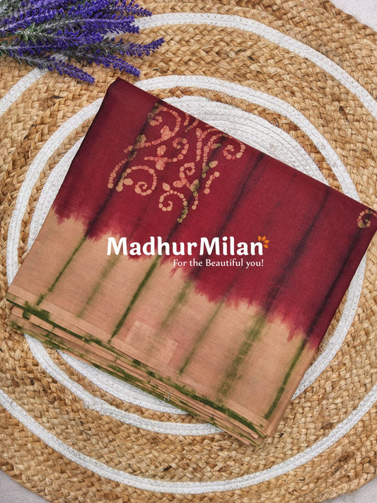 CHUNADI BATIK PRINTED COTTON SAREE MARRON