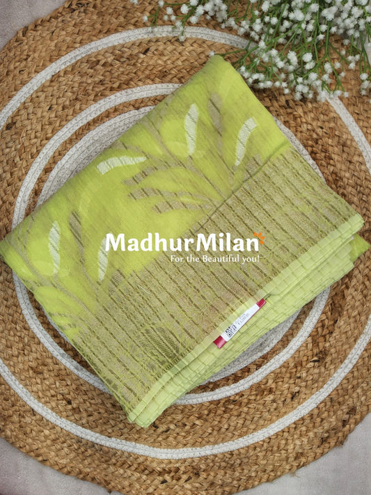 CRUSHED KORA COTTON SAREE PISTA