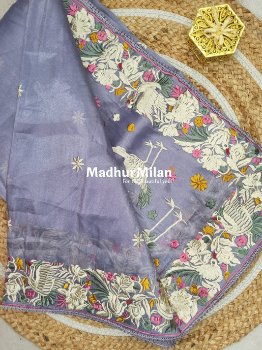 EMBROIDERY BORDER TISSUE ORGANZA SAREE DUSTY LAVENDER