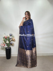 TULSI MALAI SILK SAREE NAVY BLUE