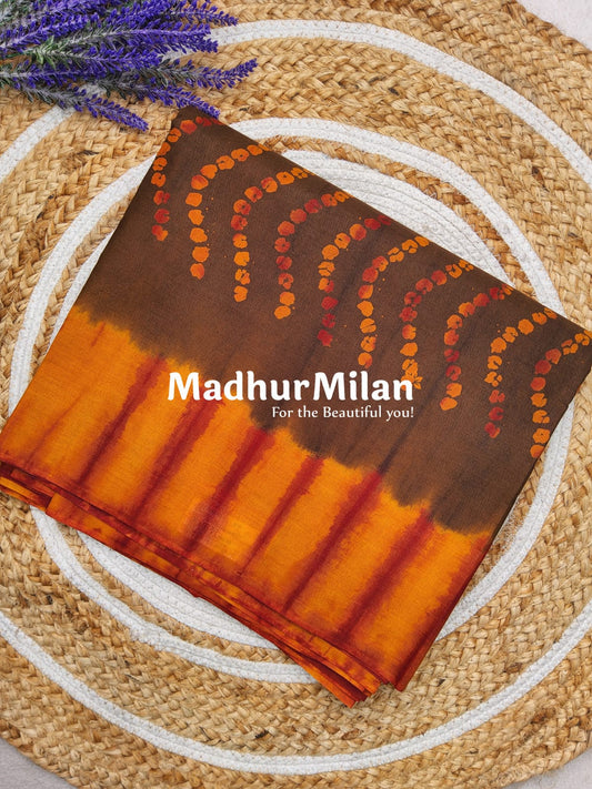 CHUNADI BATIK PRINTED COTTON SAREE BROWN