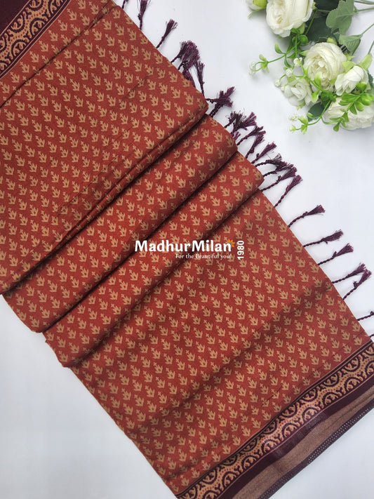 BAGRU PRINT KAJU SILK SAREE ORANGE