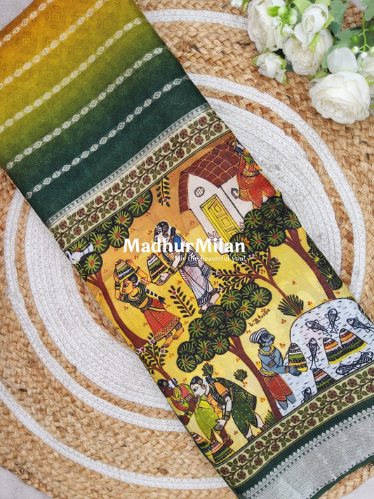 CHITRA PRINTS CREPE SAREE GOLD GREEN