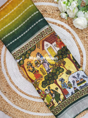 CHITRA PRINTS CREPE SAREE GOLD GREEN