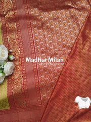 GANGOTRI TISSUE SILK SAREE DUSTY GOLDEN YELLOW PINK