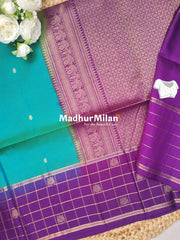 CHECKS BUTTA BORDER SOFT SILK SAREE RAMA PURPLE
