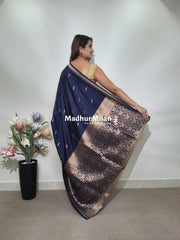 TULSI MALAI SILK SAREE NAVY BLUE