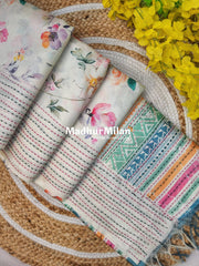 FLORAL KATHA LINE BORDER SEMI TUSSER SILK SAREE CREAM