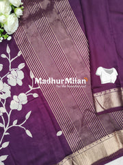 FLORAL PRINT ASSAM SILK WHITE PURPLE
