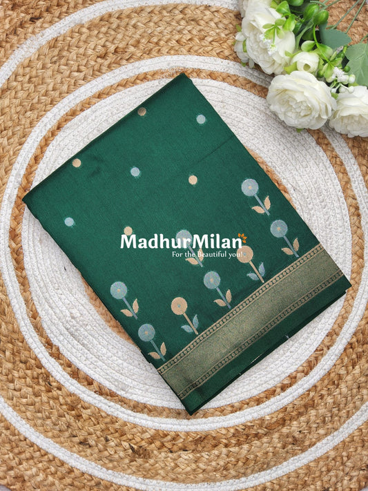 SUNFLOWER MALAI SILK SAREE DARK GREEN