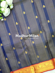 KORVAI CHECKS BUTTA BORDER SAREE NAVY BLUE RED