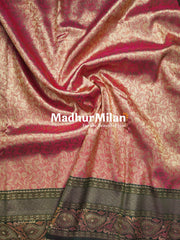 GANGOTRI TISSUE SILK SAREE DUSTY RED GREEN
