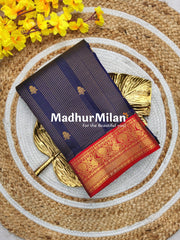 KORVAI CHECKS BUTTA BORDER SAREE NAVY BLUE RED