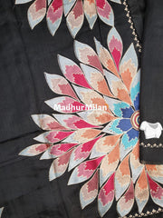 FLOWER BEAUTY RAW SILK SAREE BLACK