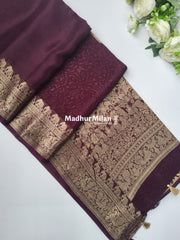 BANARASI RUSSIAN CREPE SAREE WINE