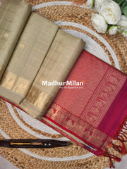 CHECKS BUTTA BORDER SOFT SILK SAREE CREAM PINK