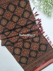 AJRAK PRINT KAJU SILK SAREE BLACK