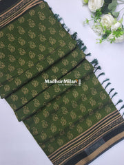 BAGRU PRINT KAJU SILK SAREE GREEN