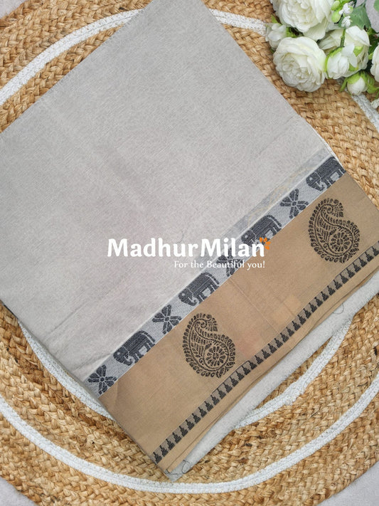 SUTI MANGO SELF WEAVING COTTON SAREE DUSTY BEIGE