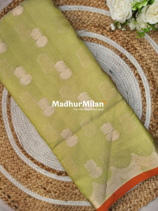 BANARASI SEMI KOTA SAREE LEMON ORANGE