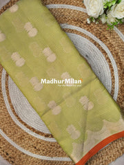 BANARASI SEMI KOTA SAREE LEMON ORANGE