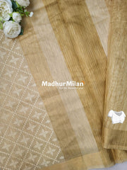 EMBROIDERY KORA SILK COTTON SAREE YELLOW