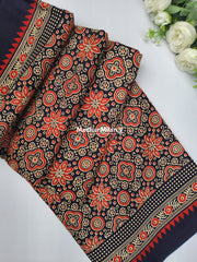 AJRAKH PRINT GAJI MODAL SAREE BLACK