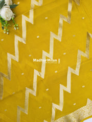 BANARASI ZIG ZAG RUSSIAN CREPE SAREE LEMON YELLOW