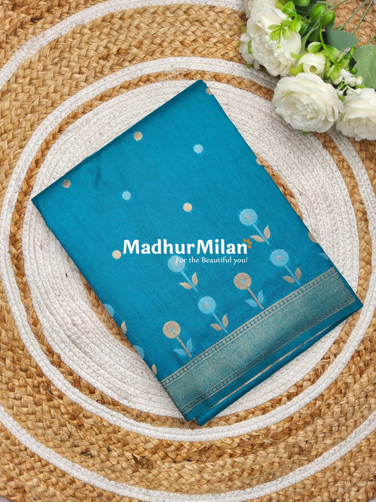 SUNFLOWER MALAI SILK SAREE FIROZI BLUE