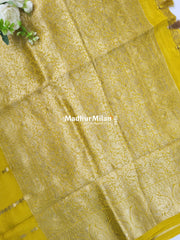 BANARASI RUSSIAN CREPE SAREE LEMON YELLOW