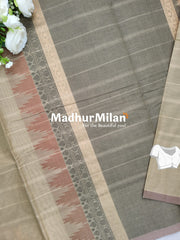 SUTI TEMPLE BUTTA BORDER COTTON SAREE LIGHT KHAKI