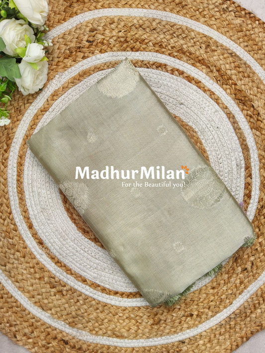 RESHAM SILK WEAVING SAREE DUSTY LIGHT PISTA