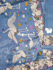 EMBROIDERY BORDER TISSUE ORGANZA SAREE GREY