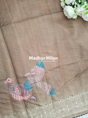 PEACOCK SILK SEMI TUSSER SAREE MUSHROOM