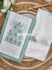 JAQUARD BEAUTY UNSTITCHED SALWAR SUIT DUSTY TIFFANY