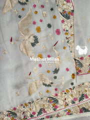 EMBROIDERY BORDER TISSUE ORGANZA SAREE CREAM