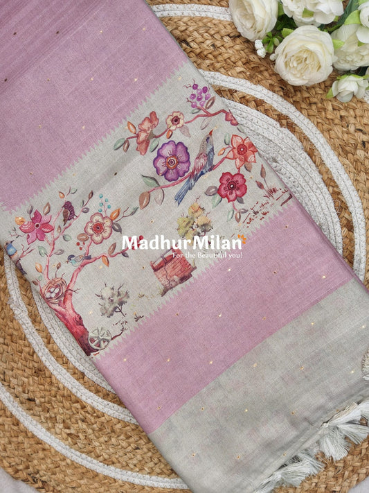 DIGITAL SEMI TUSSER SILK SAREE DUSTY PINK