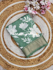 FLORAL PRINT ASSAM SILK SAREE PISTA GREEN