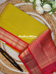 LINES BODY BORDER PATTLY SOFT SILK SAREE LEMON YELLOW PEACH