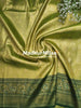 INDRA TISSUE SILK SAREE GOLDEN GREEN DARK GREEN