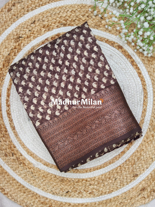 CHANDERI PRINTED SAREE BROWN