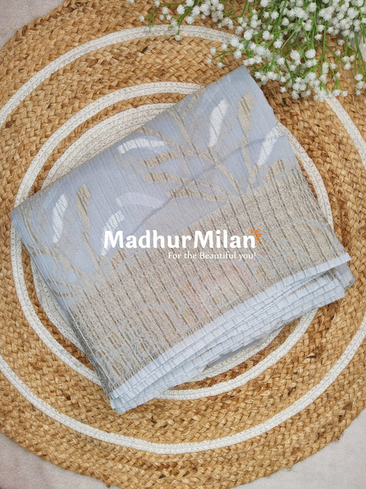 CRUSHED KORA COTTON SAREE GREY