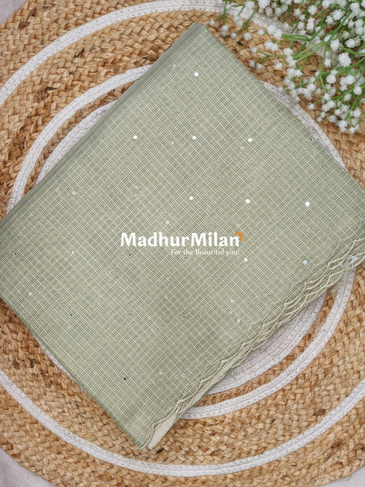 TISSUE KOTA WORK SAREE DUSTY GREEN