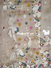 EMBROIDERY BORDER TISSUE ORGANZA SAREE DUSTY GOLD