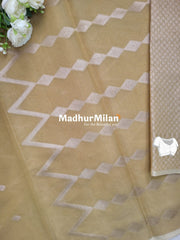 KOVAI ZIG ZAG BORDER SILK COTTON SAREE GOLDEN BEIGE