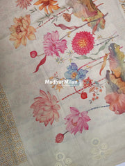 SEMI TUSSER EMBROIDERY BORDER SAREE YELLOW